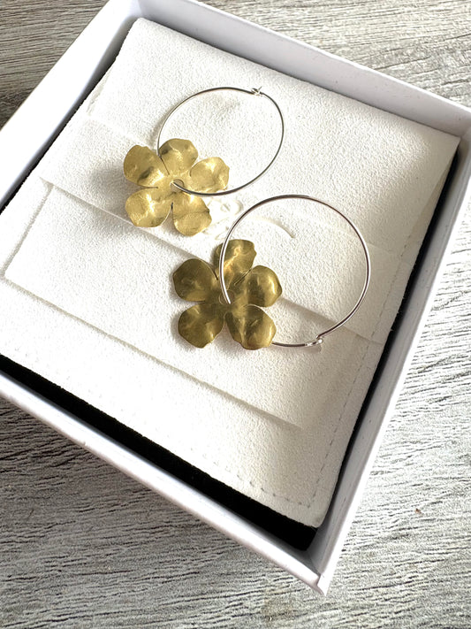 Daisy Hoops Sterling Silver and brass Contrasts Collection
