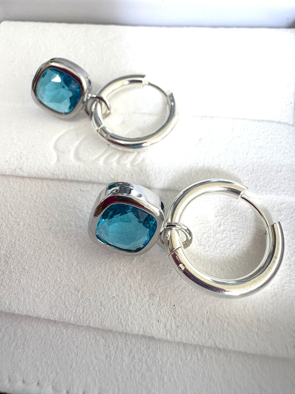 Glass Cushion Hoops Silver/Aqua