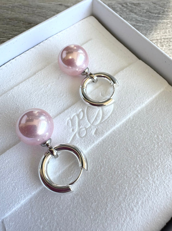 Blush Pink Pearl Silver Huggies