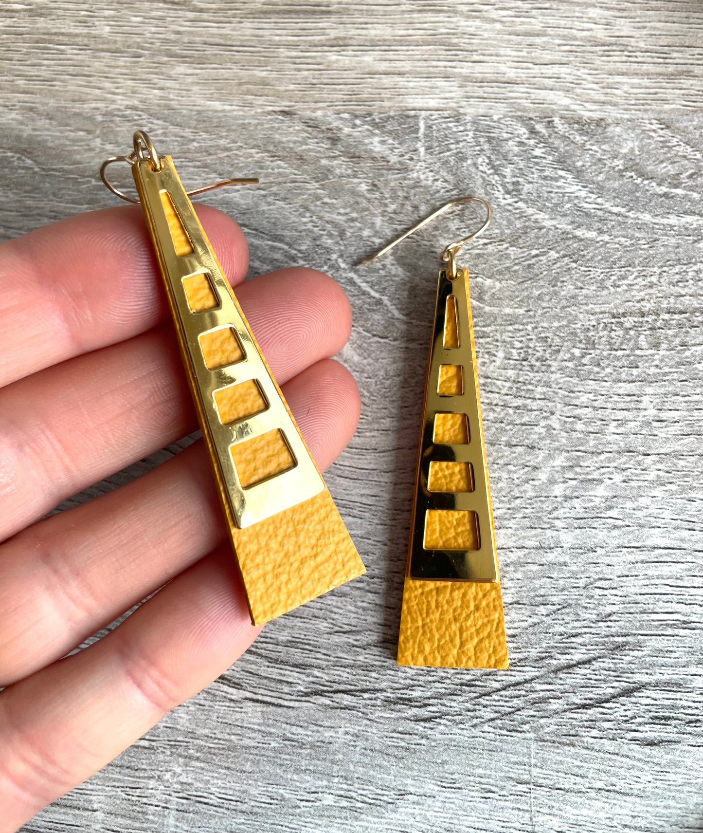 Tower Earrings -Mustard yellow- open work Version