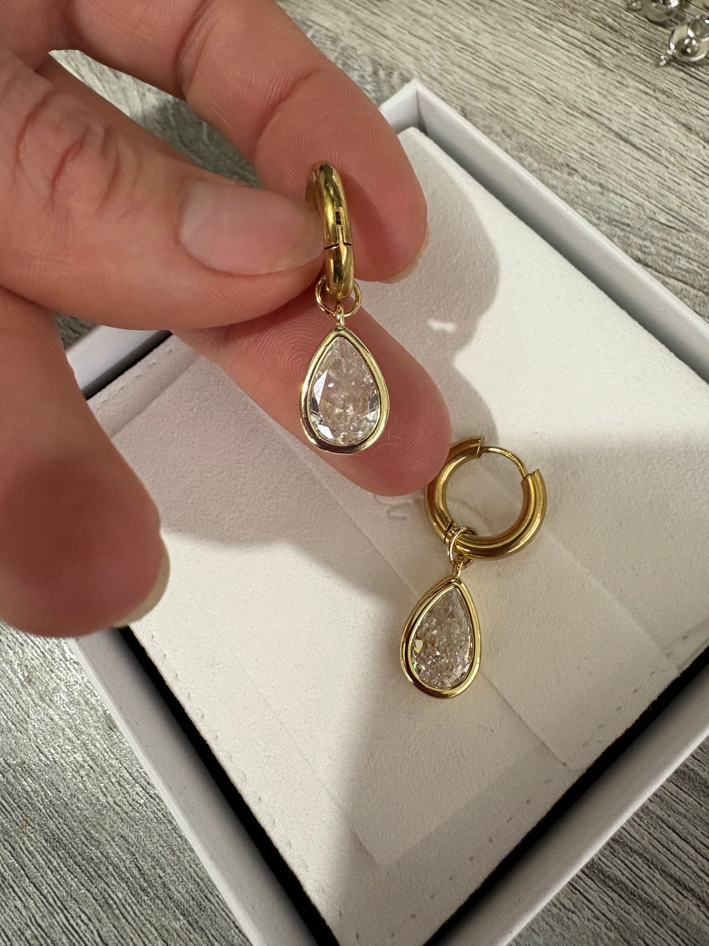 Sparkle Drop Tears - Gold Huggie