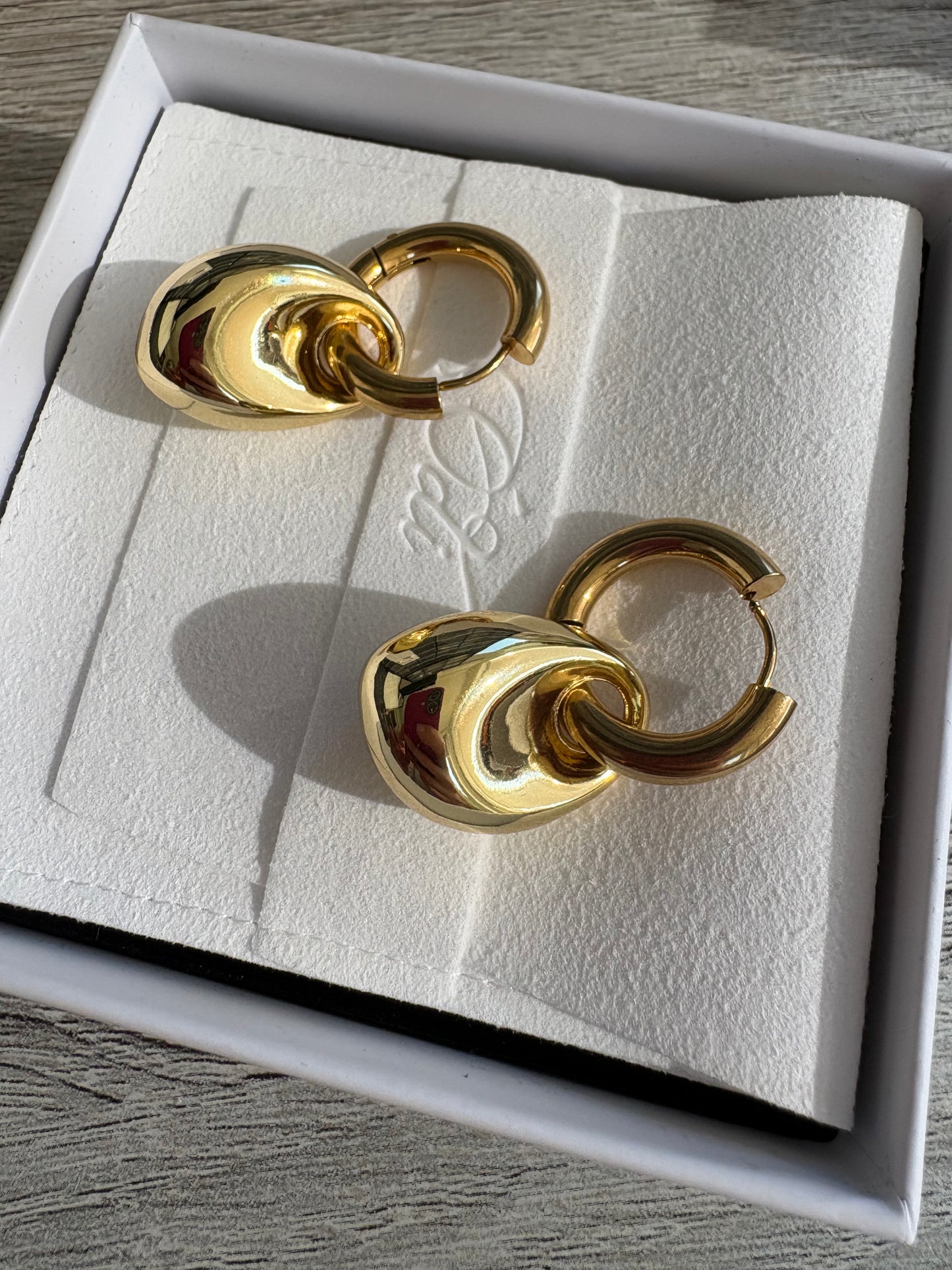 Gold Pebble Drop Modern Hoop Earrings