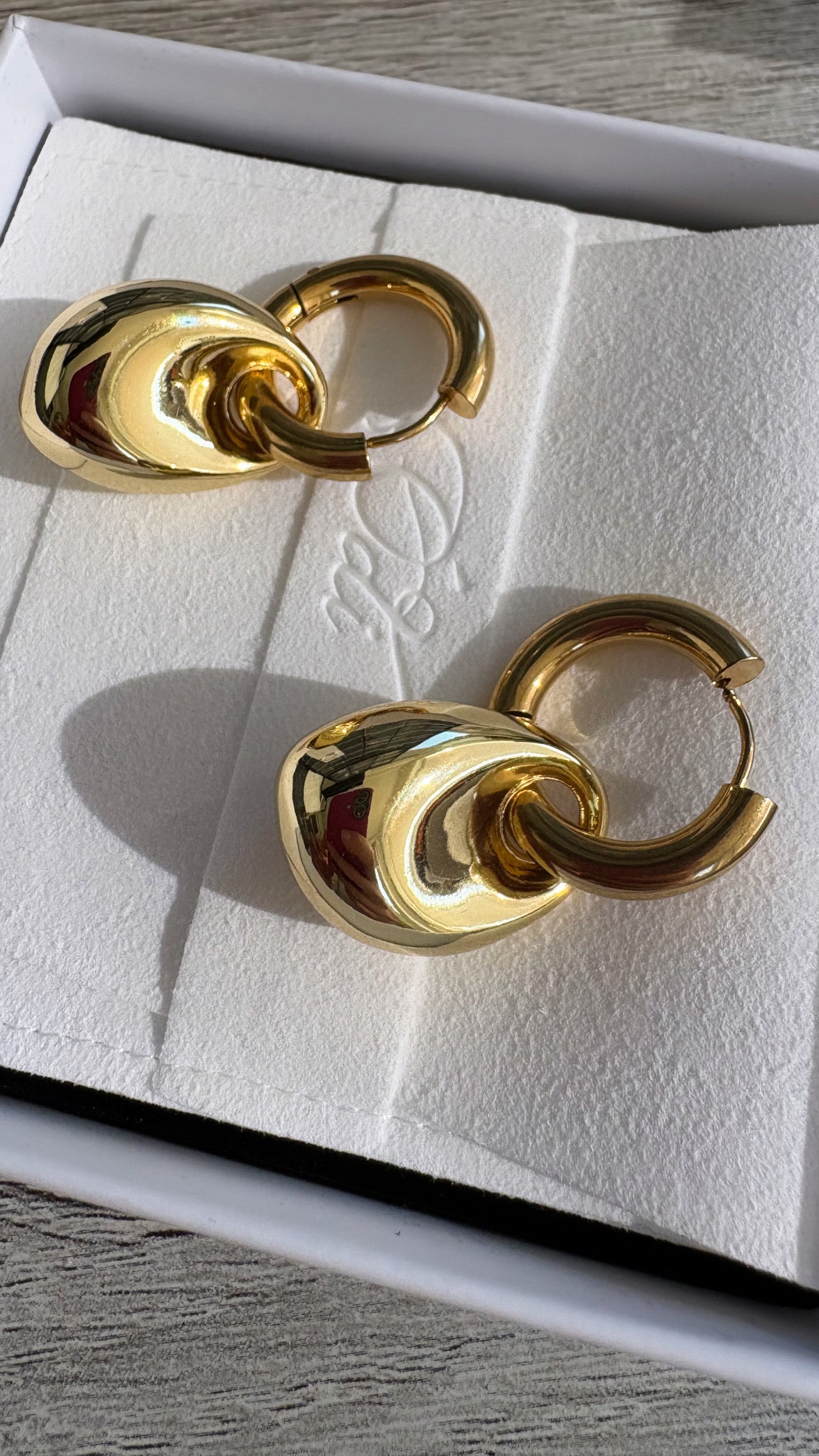 Gold Pebble Drop Modern Hoop Earrings