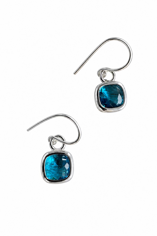 Aqua Silver Cushions on Sterling Silver Earwires