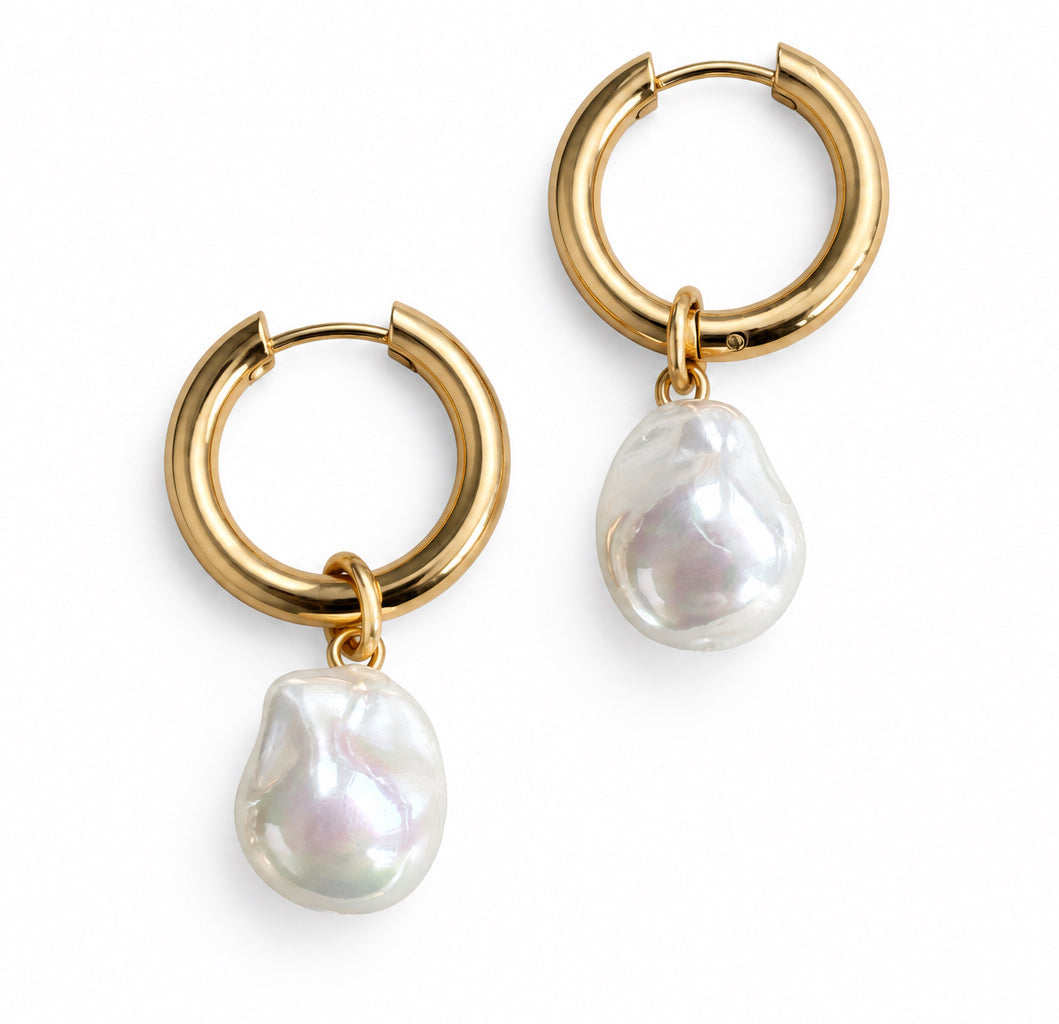 Baroque Pearl Hoops- Multiple Colour options