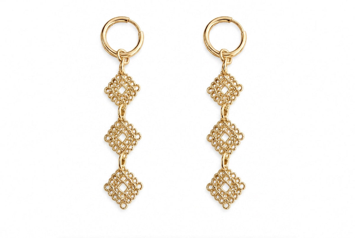 Diamond Lace Statement Silver or Gold Huggie Earrings