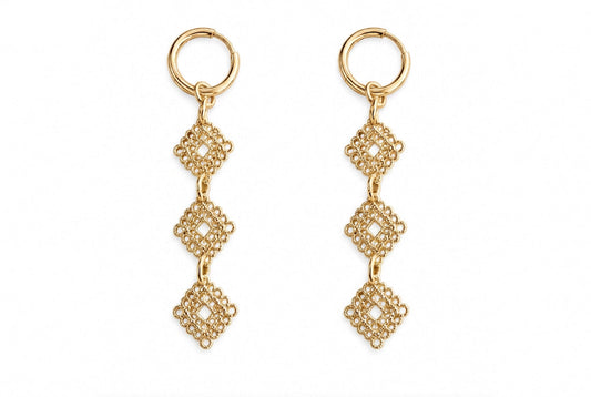 Diamond Lace Statement Silver or Gold Huggie Earrings