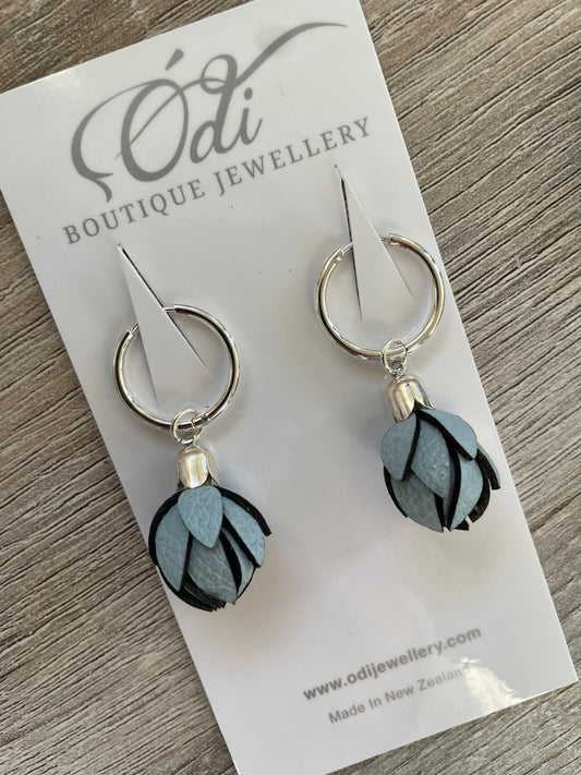 Wild Flower Buds -Baby Blue on Steel Hoops