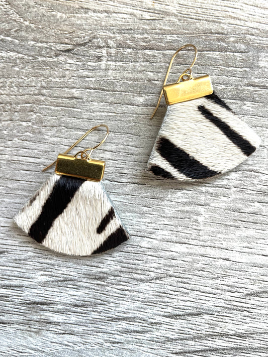 Zebra Cowhide Leather Rounded Triangular Dangles