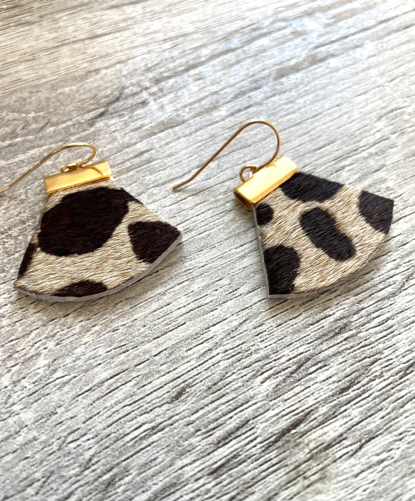 Cheetah Cowhide Leather Rounded Triangular Dangles