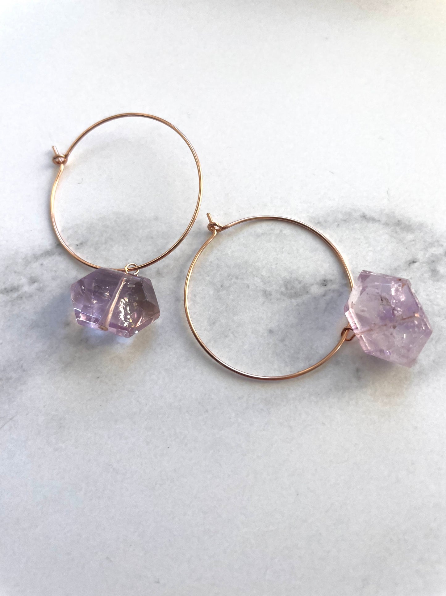 Amethyst crystal Rose Gold Hoops