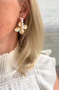Floral Pearl Hoops-Gold or Silver