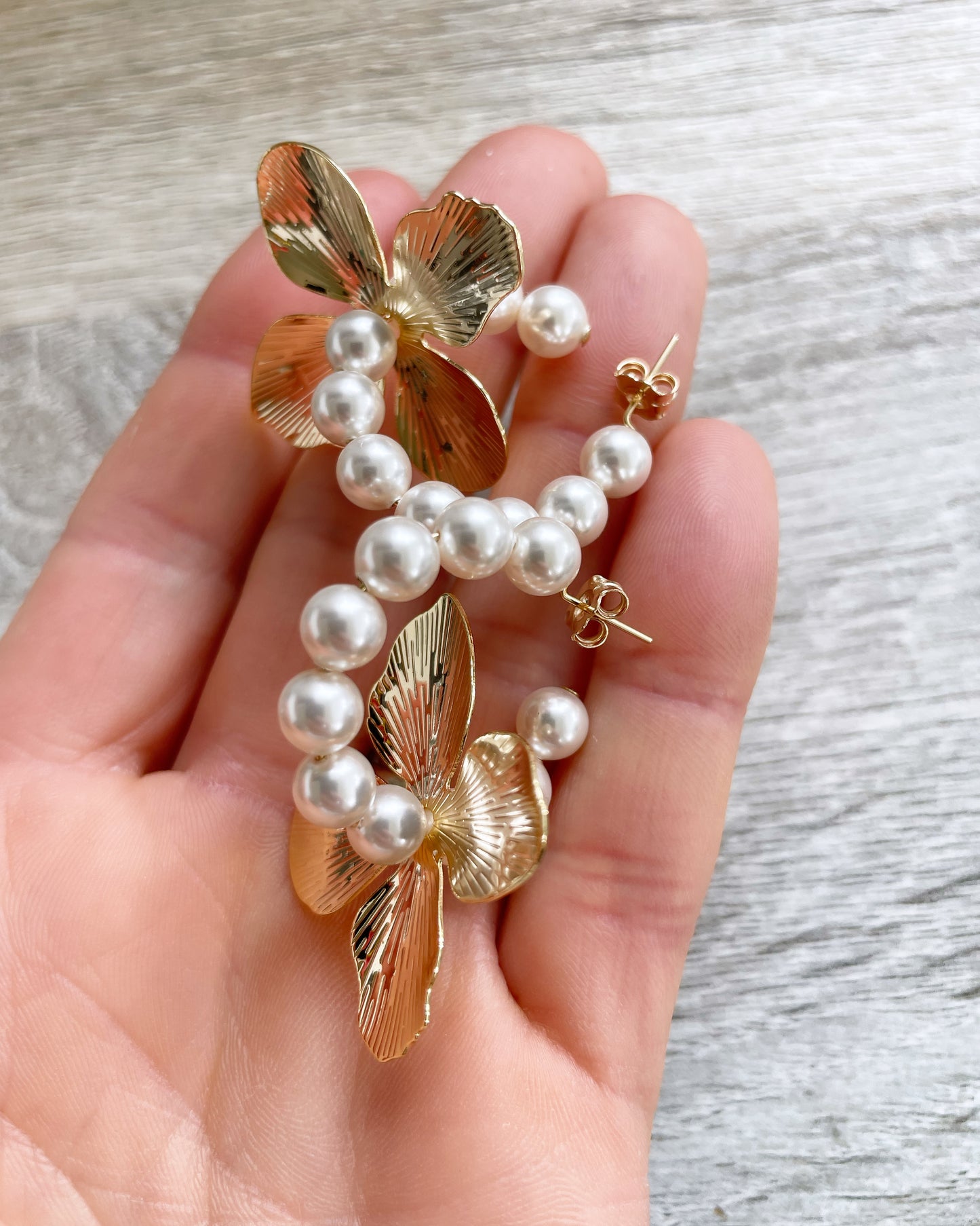 Floral Pearl Hoops-Gold or Silver #210