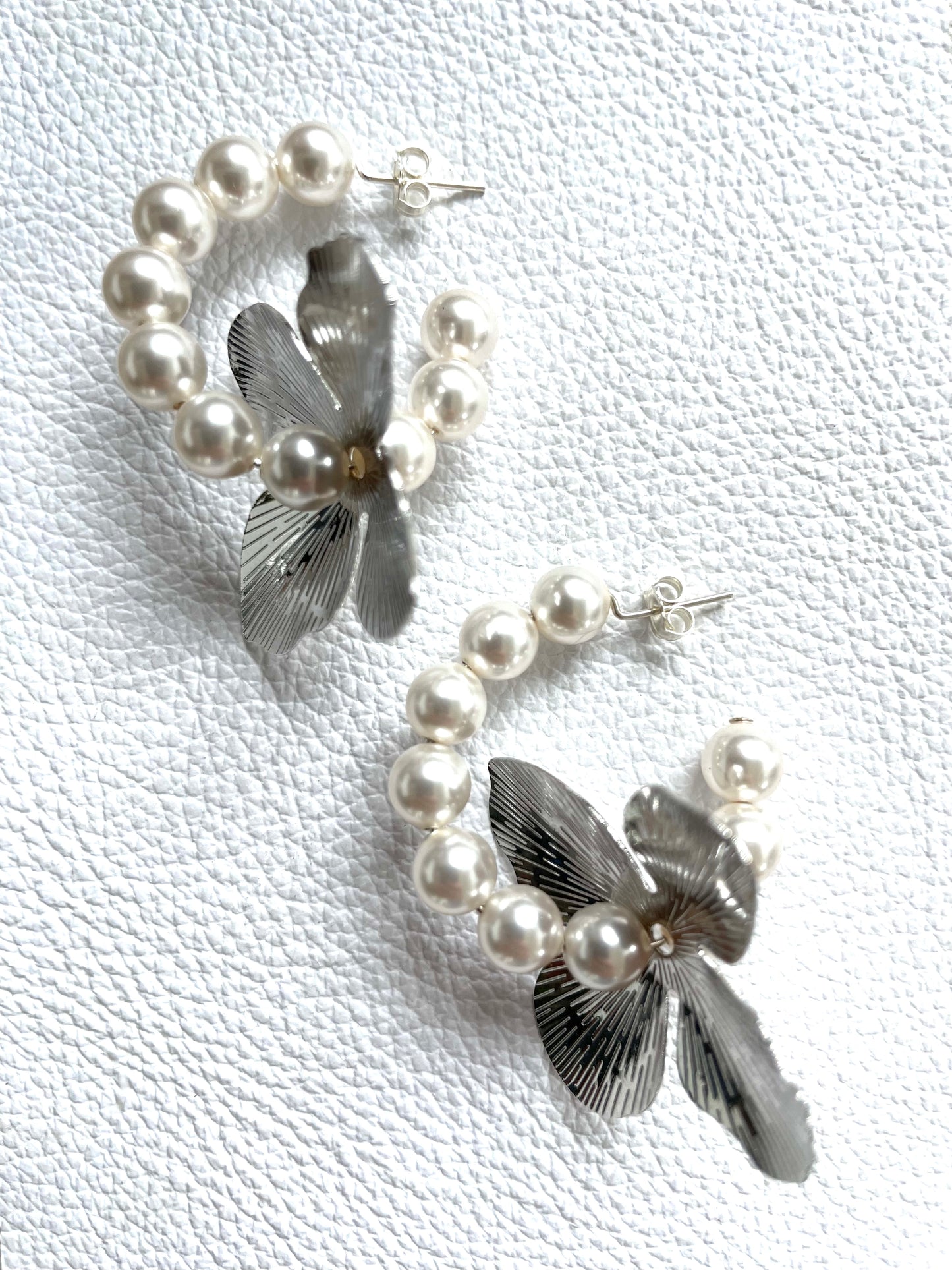 Floral Pearl Hoops-Gold or Silver #210