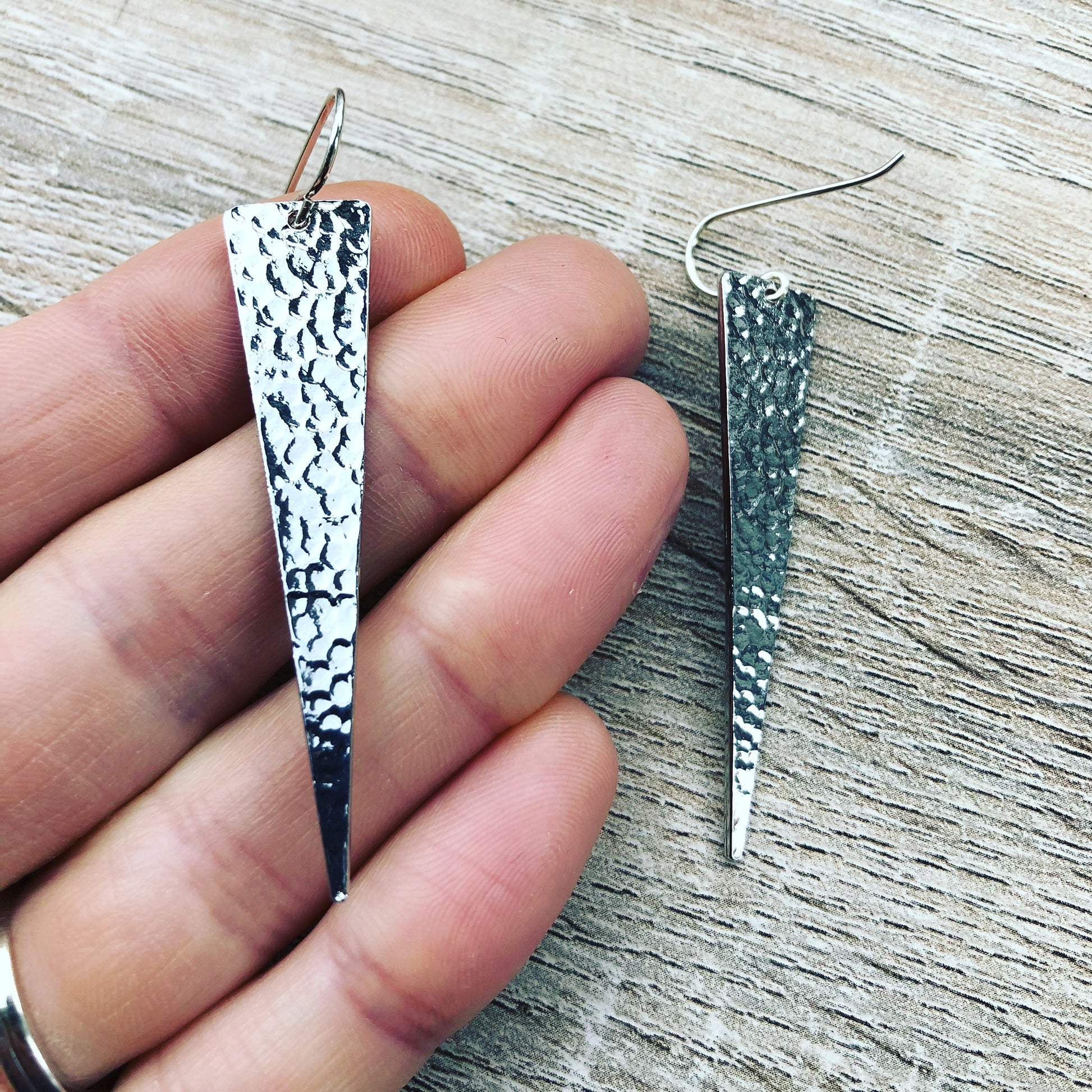 Hammered finish drop, silver finish NZ Made Design.