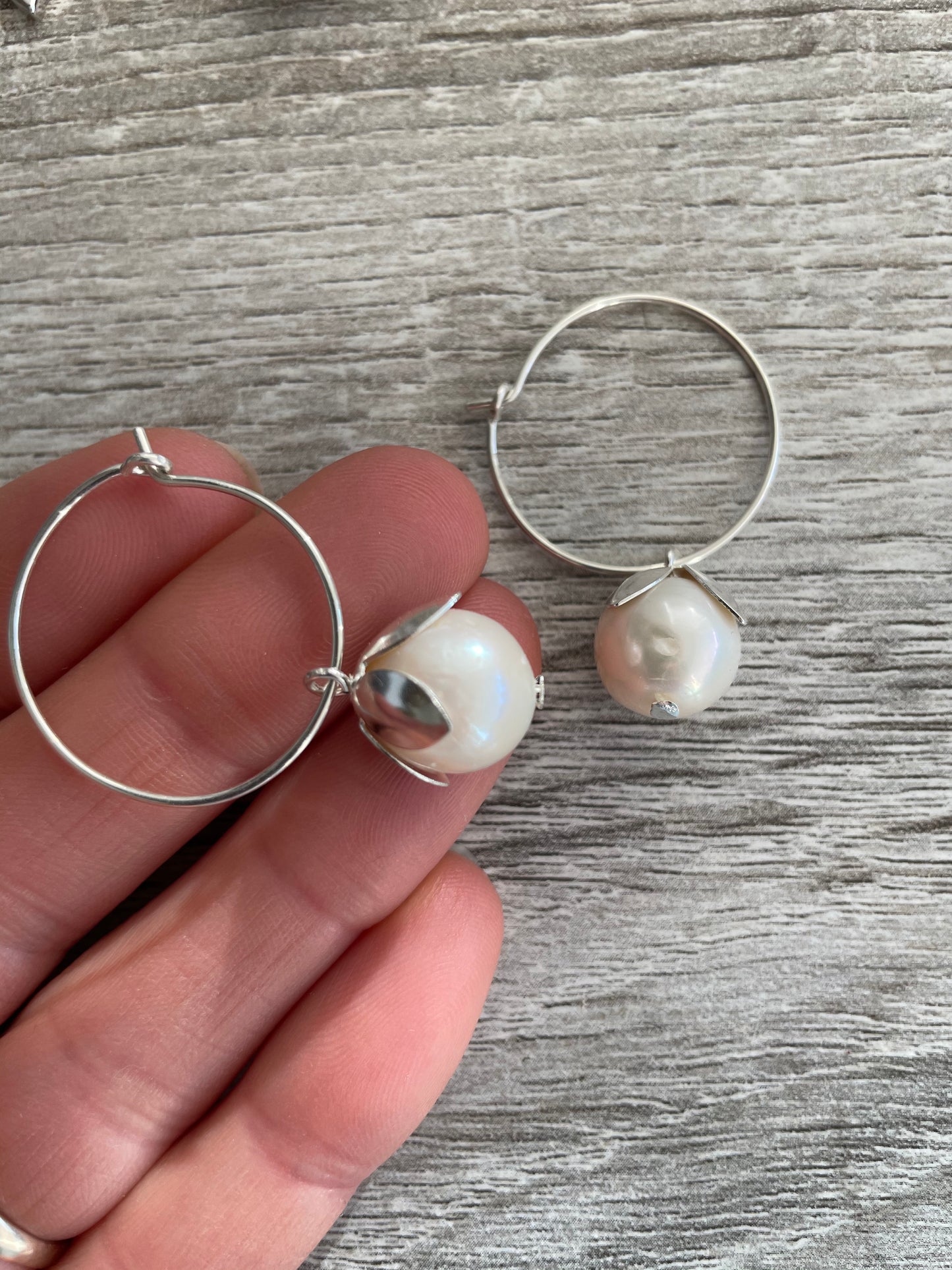 Silver Botanical Pearl Hoops